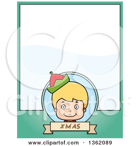 Clipart of a Boy Christmas Elf and Green Page with Text Space - Royalty Free Vector Illustration by Cory Thoman