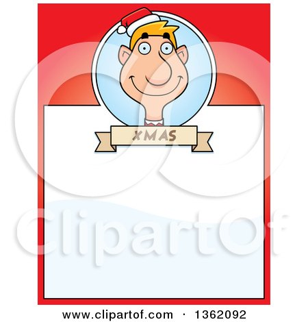 Clipart of a Male Christmas Elf and Red Page with Text Space - Royalty Free Vector Illustration by Cory Thoman