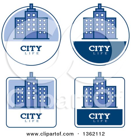 Clipart of Blue and White City Life Icons - Royalty Free Vector Illustration by Cory Thoman