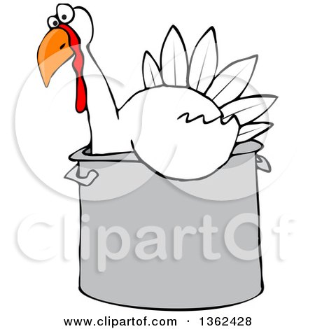 Clipart of a Cartoon White Thanksgiving Turkey Bird Sitting in a Pot - Royalty Free Vector Illustration by djart