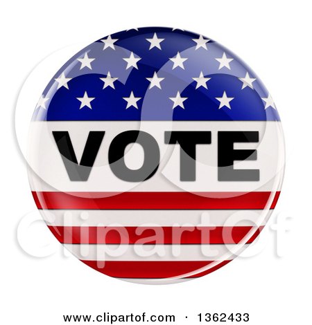 Clipart of a 3d Shiny American Flag Vote Button, on a White Background - Royalty Free Vector Illustration by stockillustrations