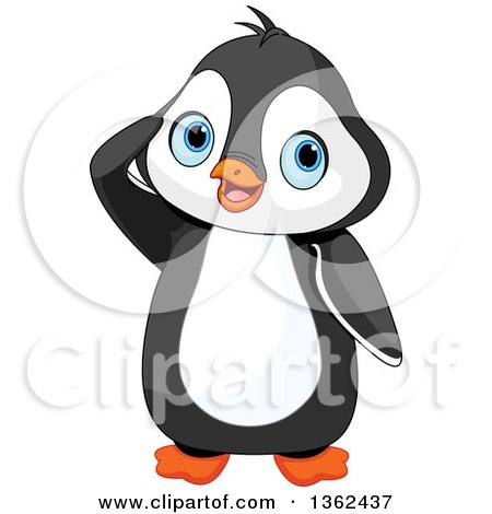 Clipart of a Cute Baby Penguin Chick Saluting - Royalty Free Vector Illustration by Pushkin