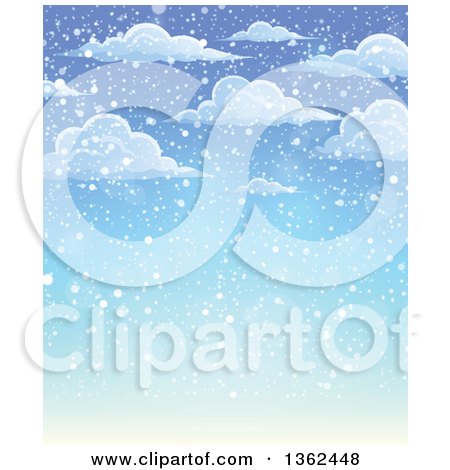 Clipart of a Background of Snow Falling from Clouds over Blue Sky - Royalty Free Vector Illustration by visekart