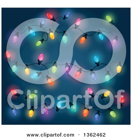 Clipart of Colorful Christmas Lights over Blue - Royalty Free Vector Illustration by visekart