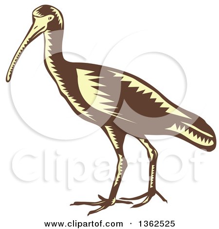 Clipart of a Retro Woodcut Yellow and Brown Crane Bird - Royalty Free Vector Illustration by patrimonio
