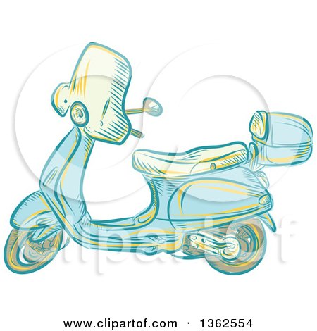 Clipart of a Retro Etched or Engaved Styled Scooter - Royalty Free Vector Illustration by patrimonio