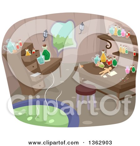 Clipart of a Witch Laboratory with a Boiling Cauldron - Royalty Free Vector Illustration by BNP Design Studio