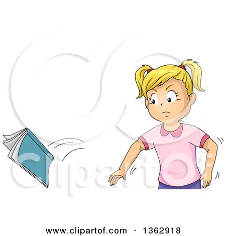 Clipart of a Mad Blond White Girl Throwing a Book - Royalty Free Vector Illustration by BNP Design Studio