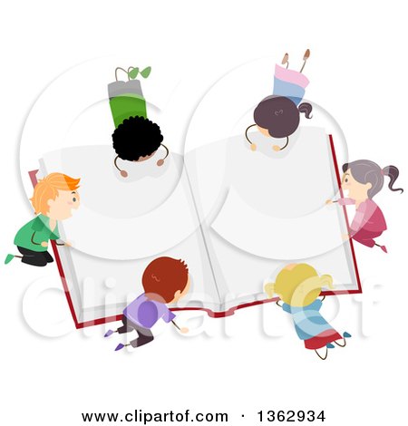 Clipart of a Giant Book Surrounded by Children - Royalty Free Vector Illustration by BNP Design Studio