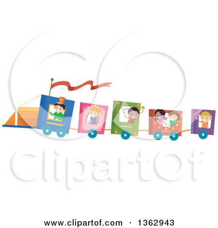 Clipart of Children Riding a Book Train - Royalty Free Vector Illustration by BNP Design Studio