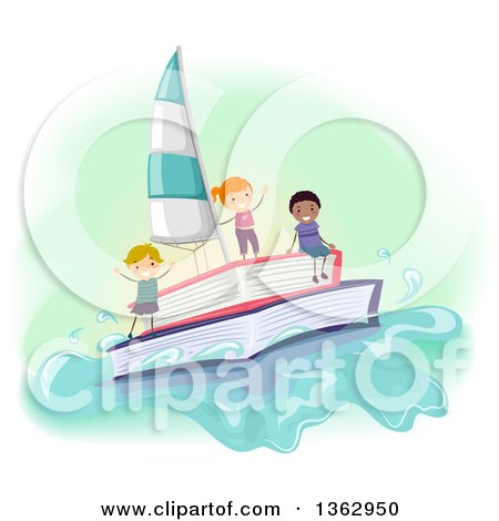 Clipart of a Sailboat Made of Books and Children on It - Royalty Free Vector Illustration by BNP Design Studio