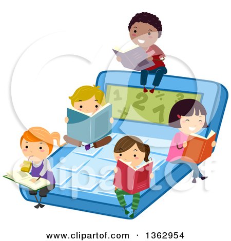 Clipart of School Children Reading Math Books on a Calculator - Royalty Free Vector Illustration by BNP Design Studio
