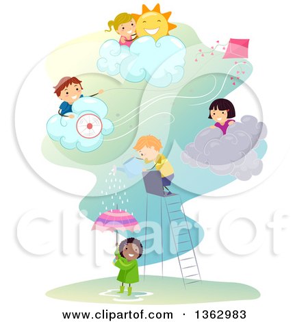 Clipart of Children Playing in Different Weather Conditions - Royalty Free Vector Illustration by BNP Design Studio