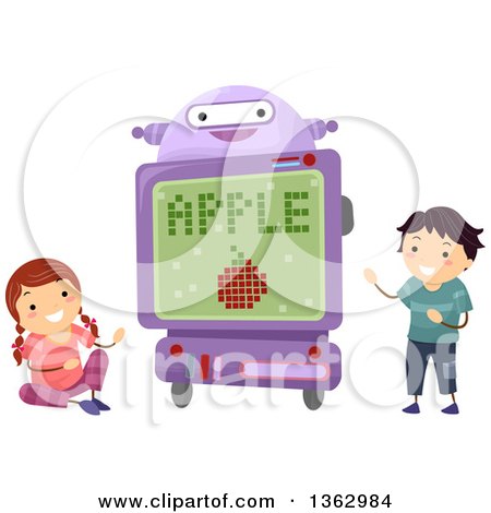 Clipart of a Robot Teaching School Children the Alphabet - Royalty Free Vector Illustration by BNP Design Studio