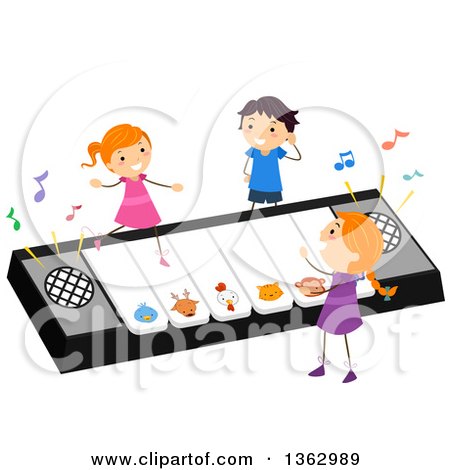 Clipart of Children Playing on a Giant Keyboard That Plays Animal Sounds - Royalty Free Vector Illustration by BNP Design Studio