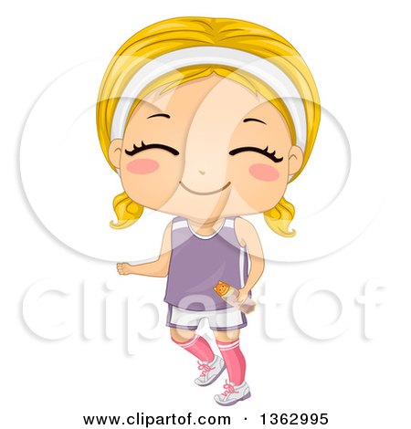 Clipart of a Happy Blond White Girl Holding a Water Bottle and Jogging - Royalty Free Vector Illustration by BNP Design Studio