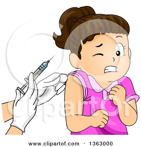 Clipart of a Brunette White Girl Wincing Before Getting a Vaccine - Royalty Free Vector Illustration by BNP Design Studio