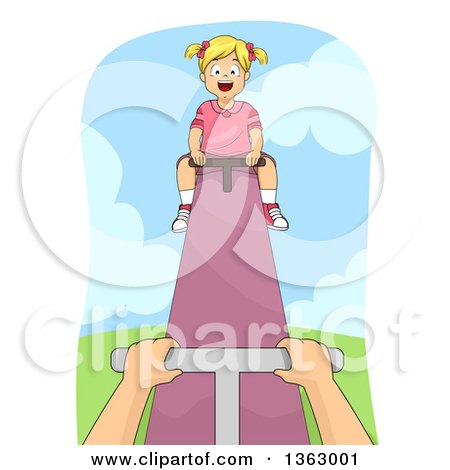Clipart of a Happy Blond White Girl on the Upwards Part of a See Saw - Royalty Free Vector Illustration by BNP Design Studio
