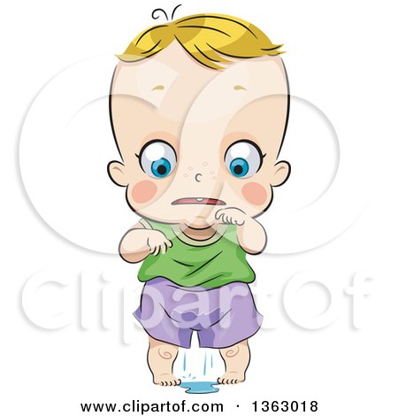 Clipart of a Cartoon Blond Caucasian Toddler Boy Wetting His Pants - Royalty Free Vector Illustration by BNP Design Studio