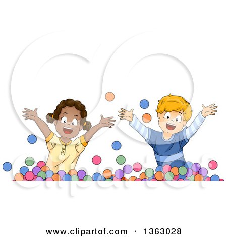 Clipart of a Happy Black Girl and White Boy Playing in a Ball Pit - Royalty Free Vector Illustration by BNP Design Studio