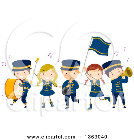 Clipart of a Marching Band of Children Playing Musical Instruments - Royalty Free Vector Illustration by BNP Design Studio