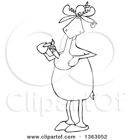 Clipart of a Cartoon Black and White Moose Smoking Pot with a Bong - Royalty Free Vector Illustration by djart
