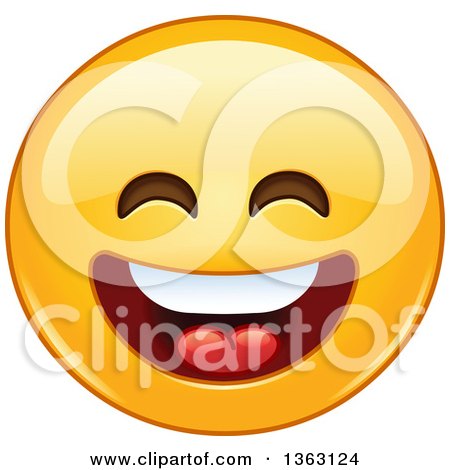 Clipart of a Cartoon Yellow Smiley Face Emoticon Emoji Laughing - Royalty Free Vector Illustration by yayayoyo