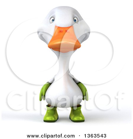 Clipart of a 3d White Gardener Duck, on a White Background - Royalty Free Illustration by Julos