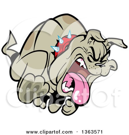 Clipart of a Cartoon Aggressive or Sick Bulldog Running and Barking or Puking - Royalty Free Vector Illustration by Clip Art Mascots