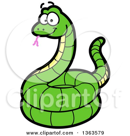 Clipart of a Cartoon Happy Green Coiled Snake - Royalty Free Vector Illustration by Clip Art Mascots