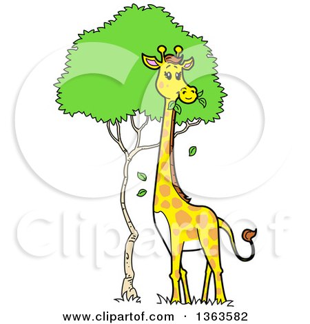 Clipart of a Cartoon Giraffe Munching on Tree Leaves - Royalty Free Vector Illustration by Clip Art Mascots