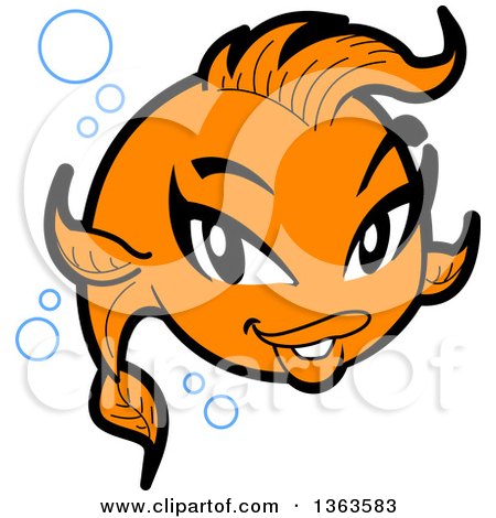 Clipart of a Cartoon Pretty Female Goldfish with Bubbles - Royalty Free Vector Illustration by Clip Art Mascots
