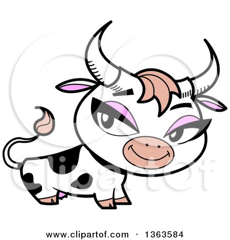 Clipart of a Pretty Cartoon Dairy Cow with Flirty Eyes - Royalty Free Vector Illustration by Clip Art Mascots