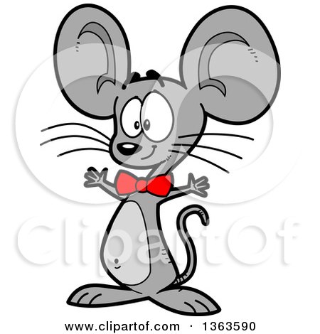 Clipart of a Cartoon Happy Gray Mouse Wearing a Bowtie and Holding His Arms Open - Royalty Free Vector Illustration by Clip Art Mascots