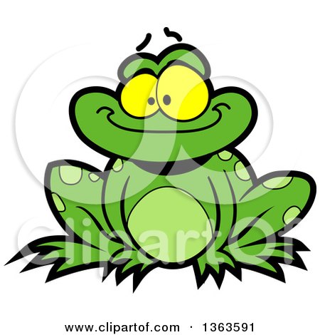 Clipart of a Cartoon Happy Green Frog Sitting and Smiling - Royalty Free Vector Illustration by Clip Art Mascots