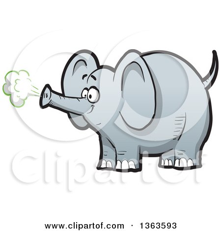 Clipart of a Cartoon Happy Gray Elephant Using His Trunk to Make Trumpet Noise - Royalty Free Vector Illustration by Clip Art Mascots