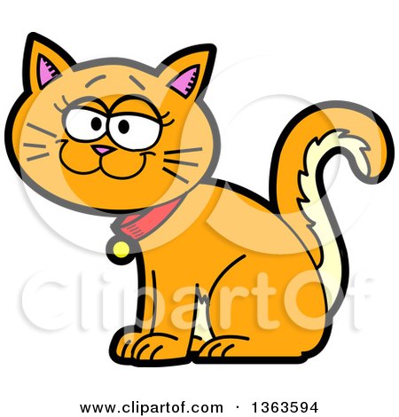 Clipart of a Cartoon Happy Short Haired Ginger Cat Sitting - Royalty Free Vector Illustration by Clip Art Mascots