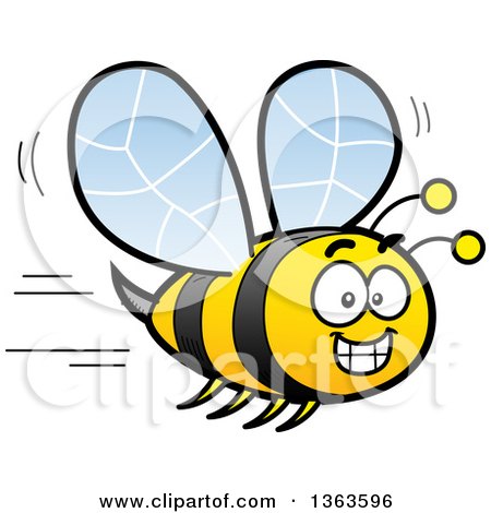 Clipart of a Cartoon Happy Bee Grinning and Flying - Royalty Free Vector Illustration by Clip Art Mascots