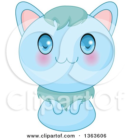 Clipart of a Cute Blue Manga Anime Cat - Royalty Free Vector Illustration by Pushkin