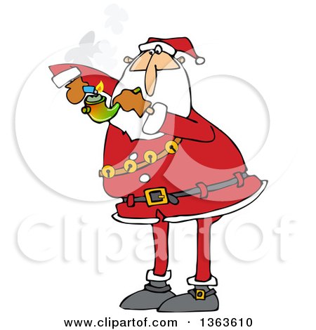Clipart of a Cartoon Christmas Santa Claus Smoking Pot with a Pipe - Royalty Free Vector Illustration by djart