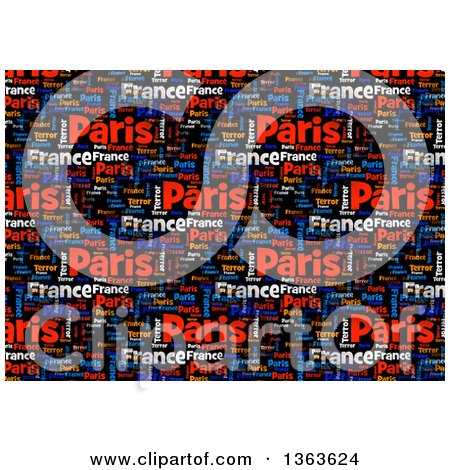 Clipart of a Word Tag Cloud Collage of the Words Paris France Terror on Black Background - Royalty Free Illustration by oboy