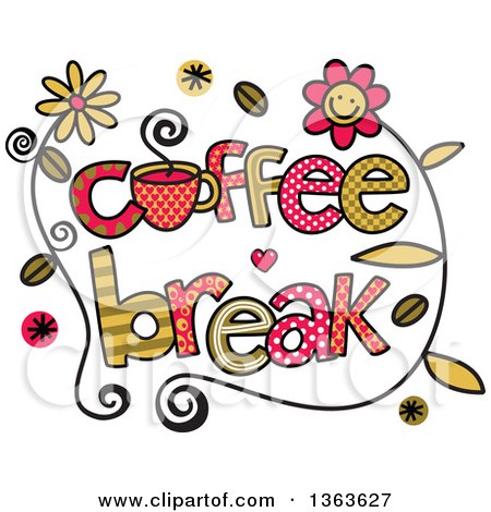 Clipart of Colorful Sketched Coffee Break Word Art - Royalty Free Vector Illustration by Prawny