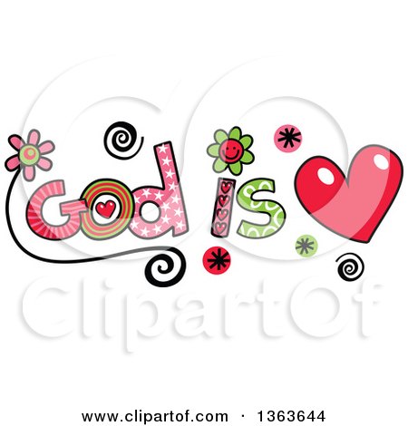 Clipart of Colorful Sketched God Is Love Word Art - Royalty Free Vector Illustration by Prawny