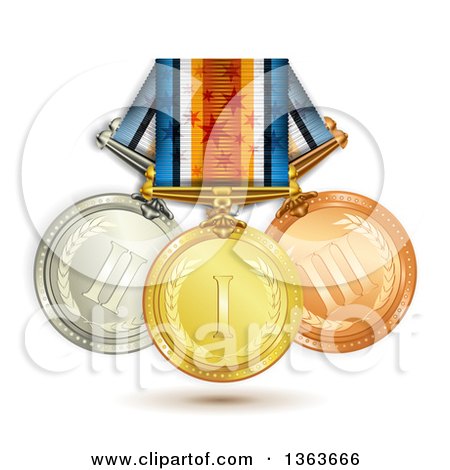 Clipart of 3d Gold Bronze and Silver Medals on Ribbons - Royalty Free Vector Illustration by merlinul