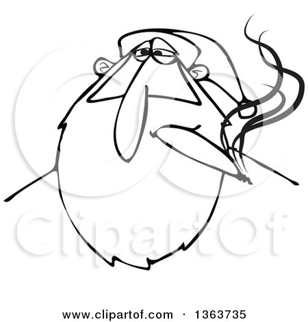 Clipart of a Black and White Stoned Christmas Santa Claus Smoking a Joint - Royalty Free Vector Illustration by djart