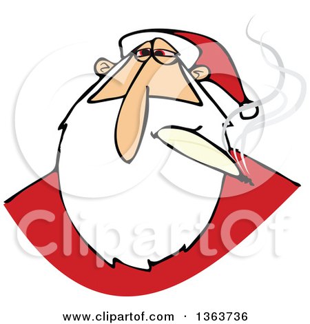Clipart of a Stoned Christmas Santa Claus Smoking a Joint - Royalty Free Vector Illustration by djart