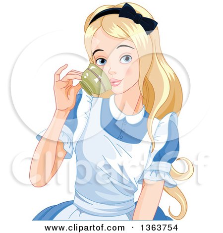 Clipart of Alice Sipping Tea - Royalty Free Vector Illustration by Pushkin