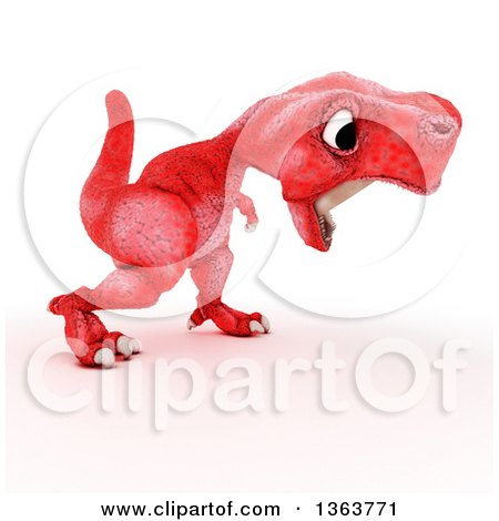 Clipart of a 3d Red Tyrannosaurus Rex Dinosaur Roaring, on a White Background - Royalty Free Illustration by KJ Pargeter