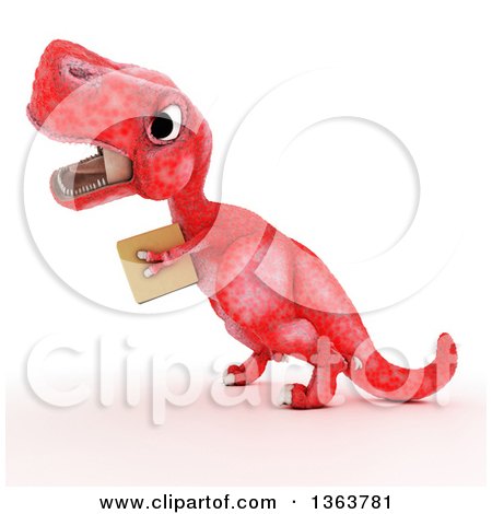 Clipart of a 3d Red Tyrannosaurus Rex Dinosaur Carrying a Box, on a White Background - Royalty Free Illustration by KJ Pargeter