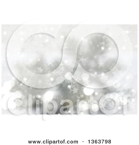 Clipart of a Background of Stars and Bokeh Flares over Silver - Royalty Free Illustration by KJ Pargeter